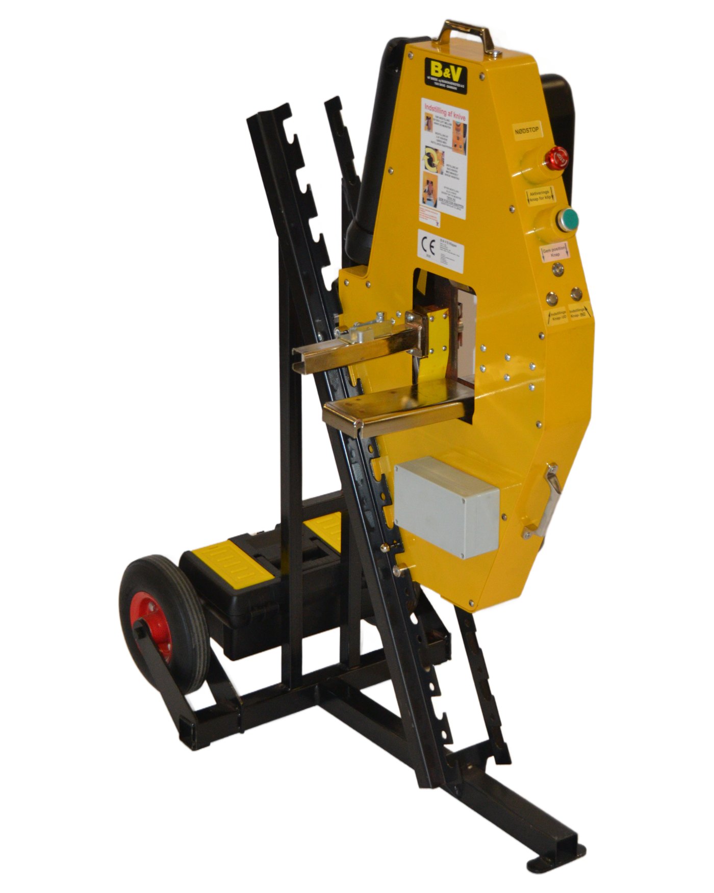 B&V Electric Brick Cutter side product view with mobile stand
