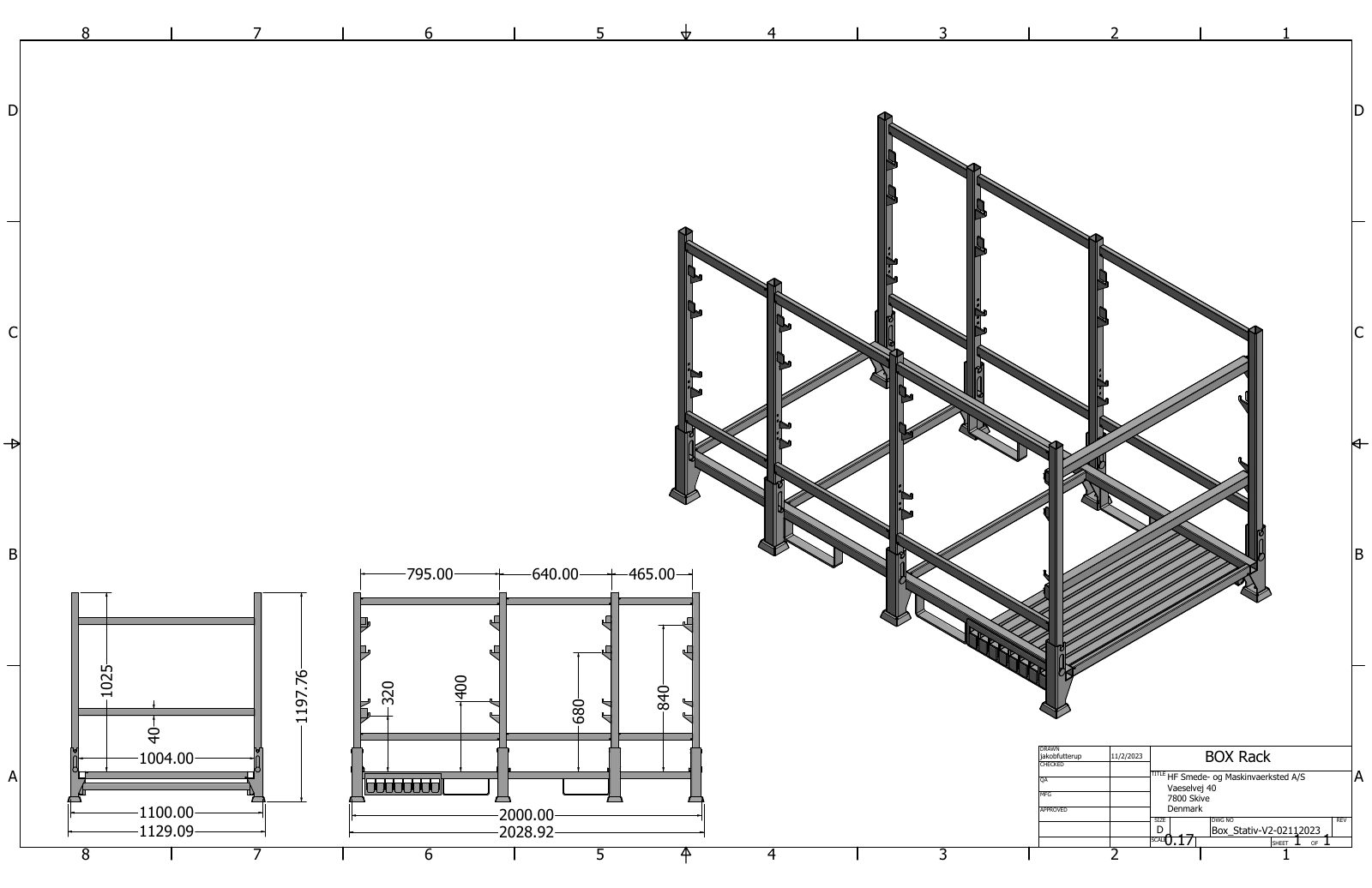 Technical drawing preview for a Folding Box Rack