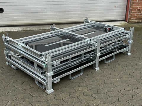 Several folded Folding Box Racks stacked together
