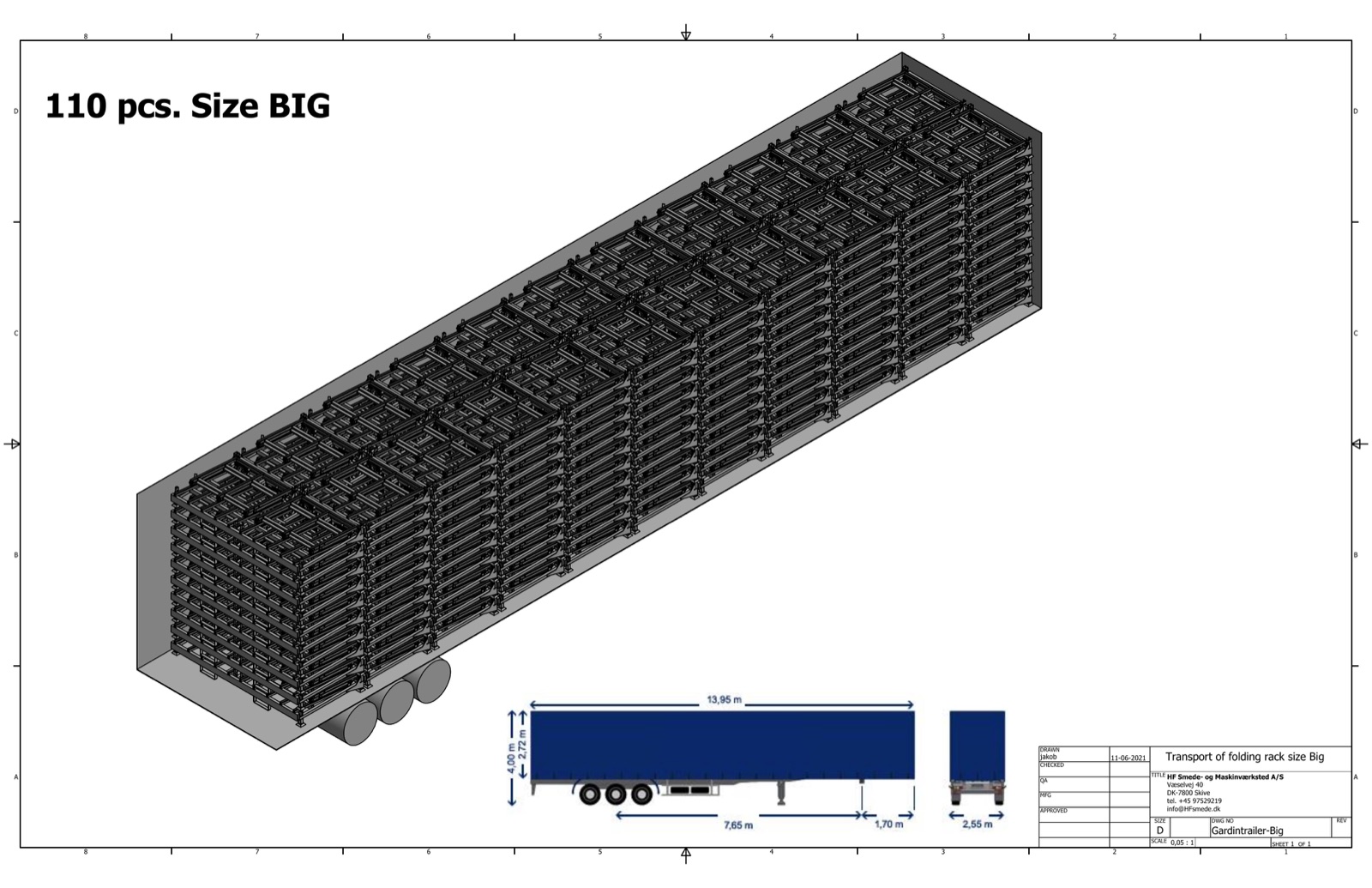 Transport layout preview for Folding L-Rack Size Big