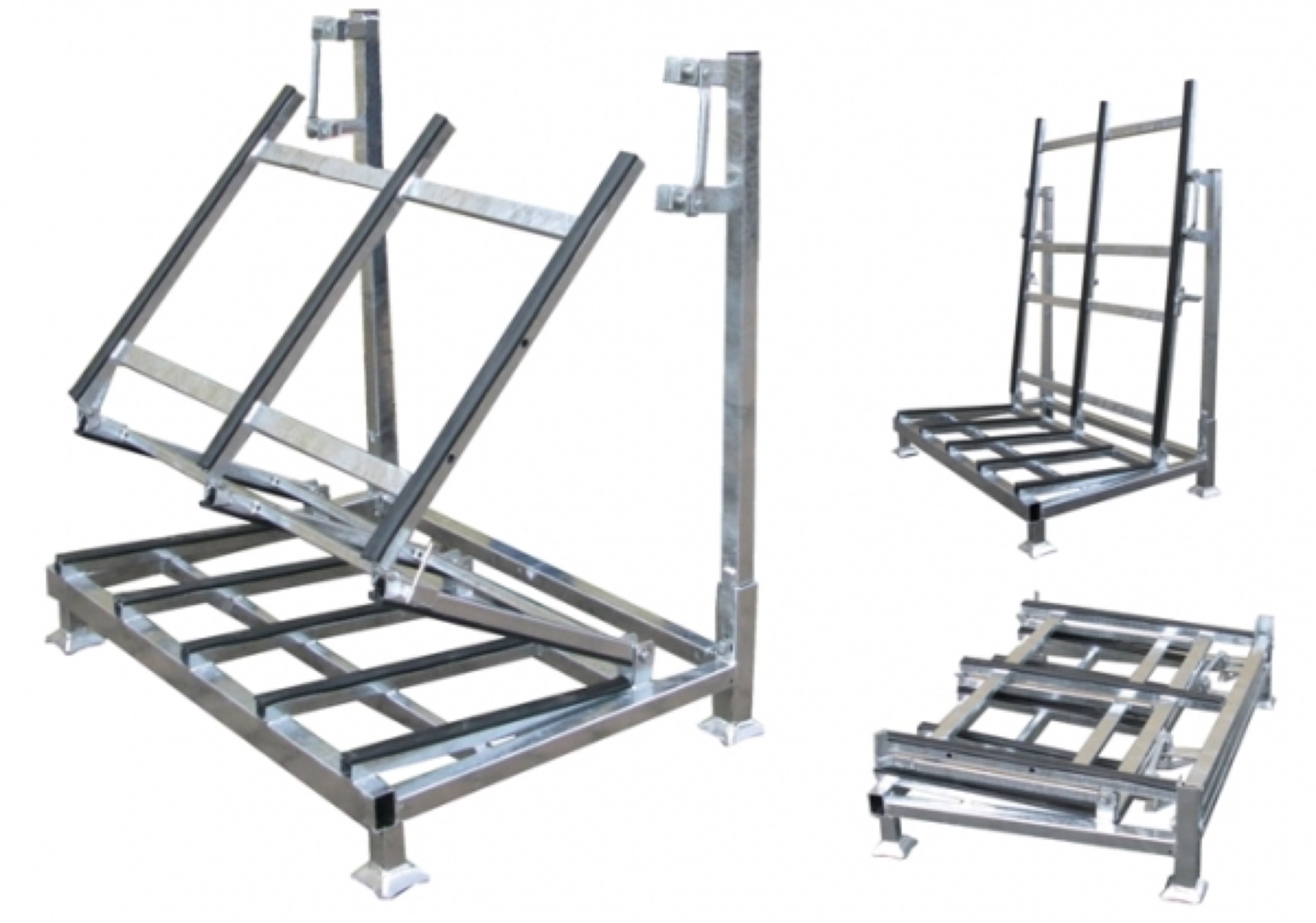 Folding L rack shown in different positions