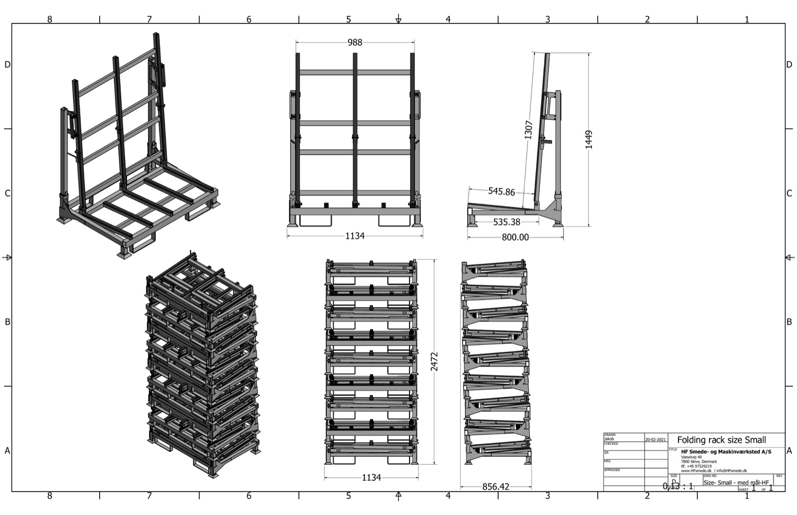 Technical drawing preview for Folding L-Rack Size Small