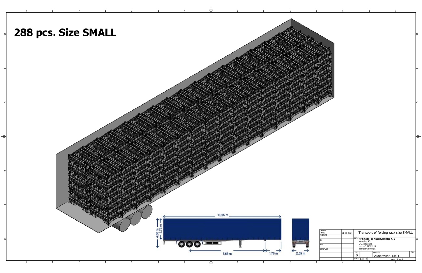 Transport layout preview for Folding L-Rack Size Small
