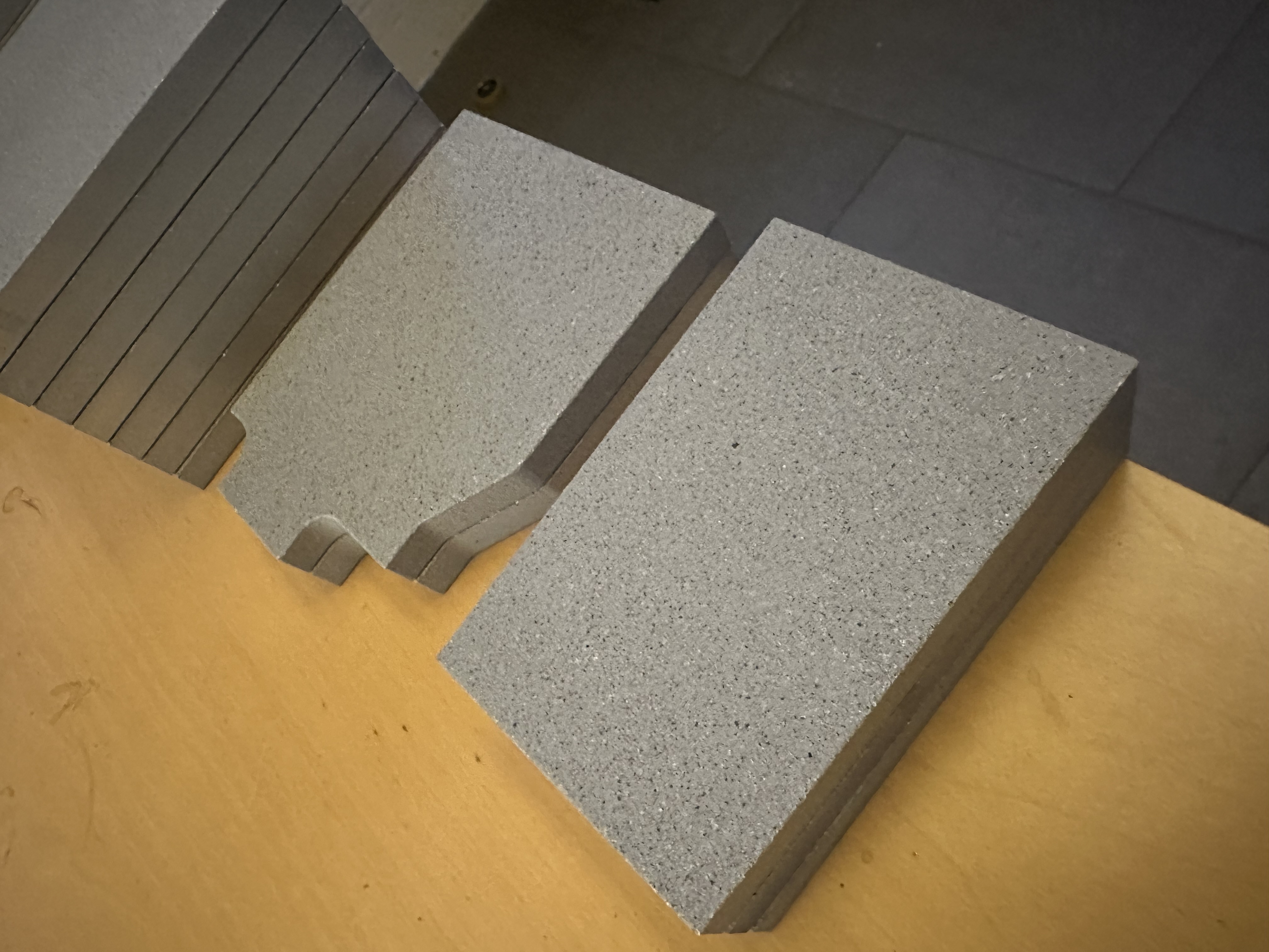 Cut and shaped composite or stone-like components