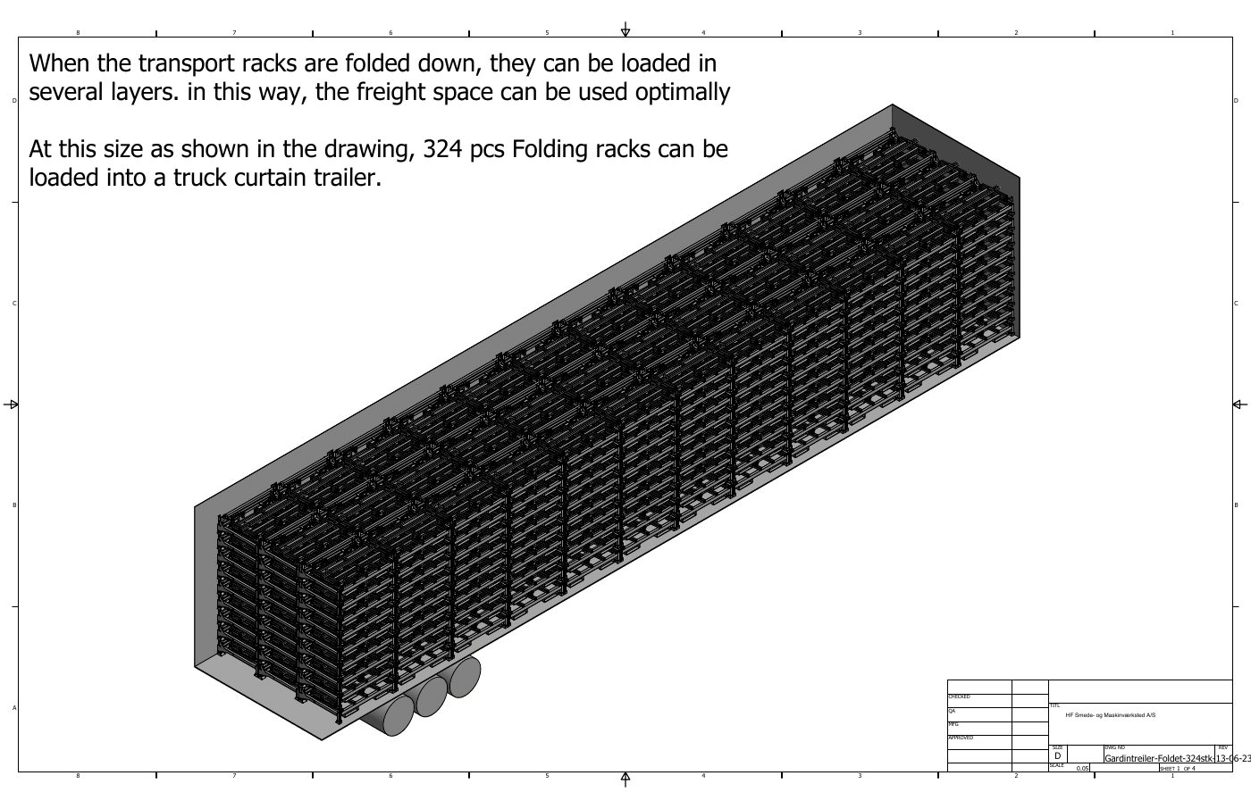 Truck loading layout preview for 324 folded Stacking L-Folding Racks