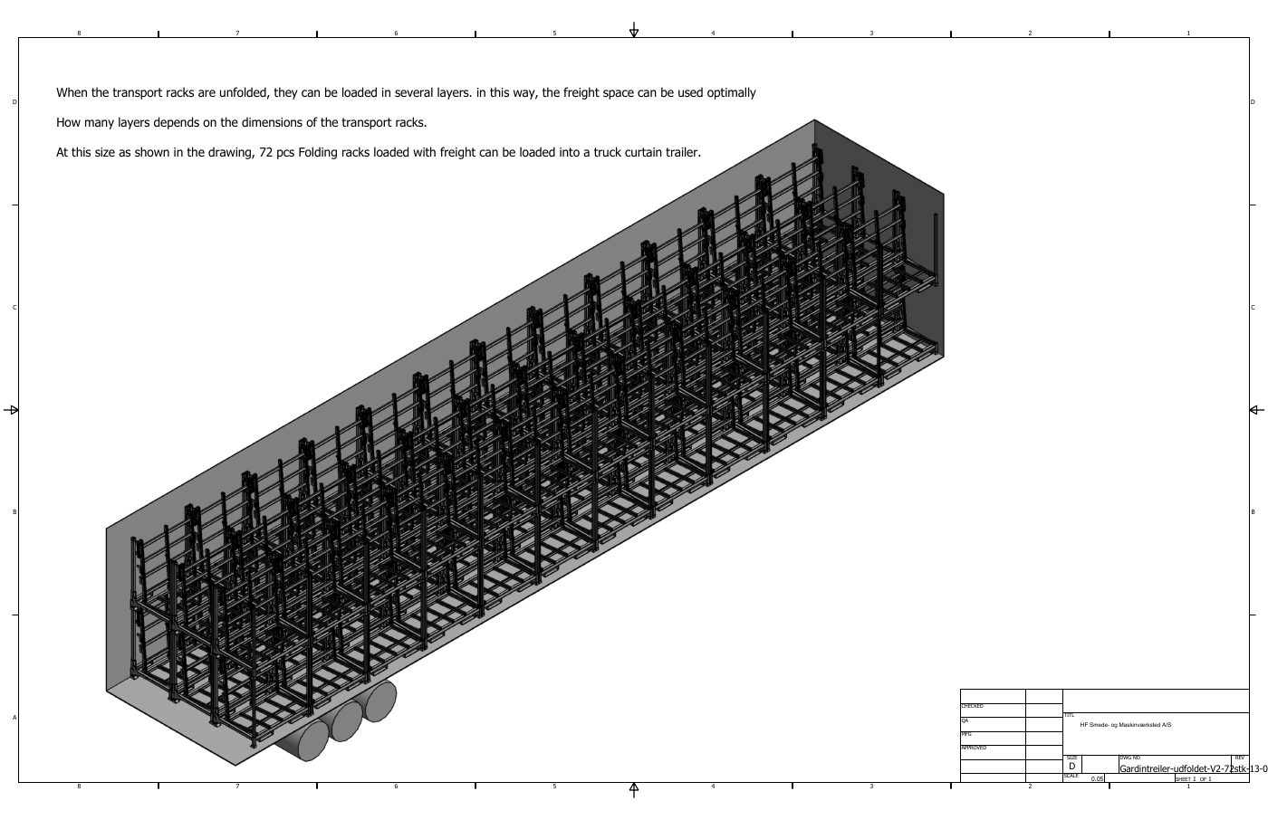 Truck loading layout preview for 72 unfolded Stacking L-Folding Racks